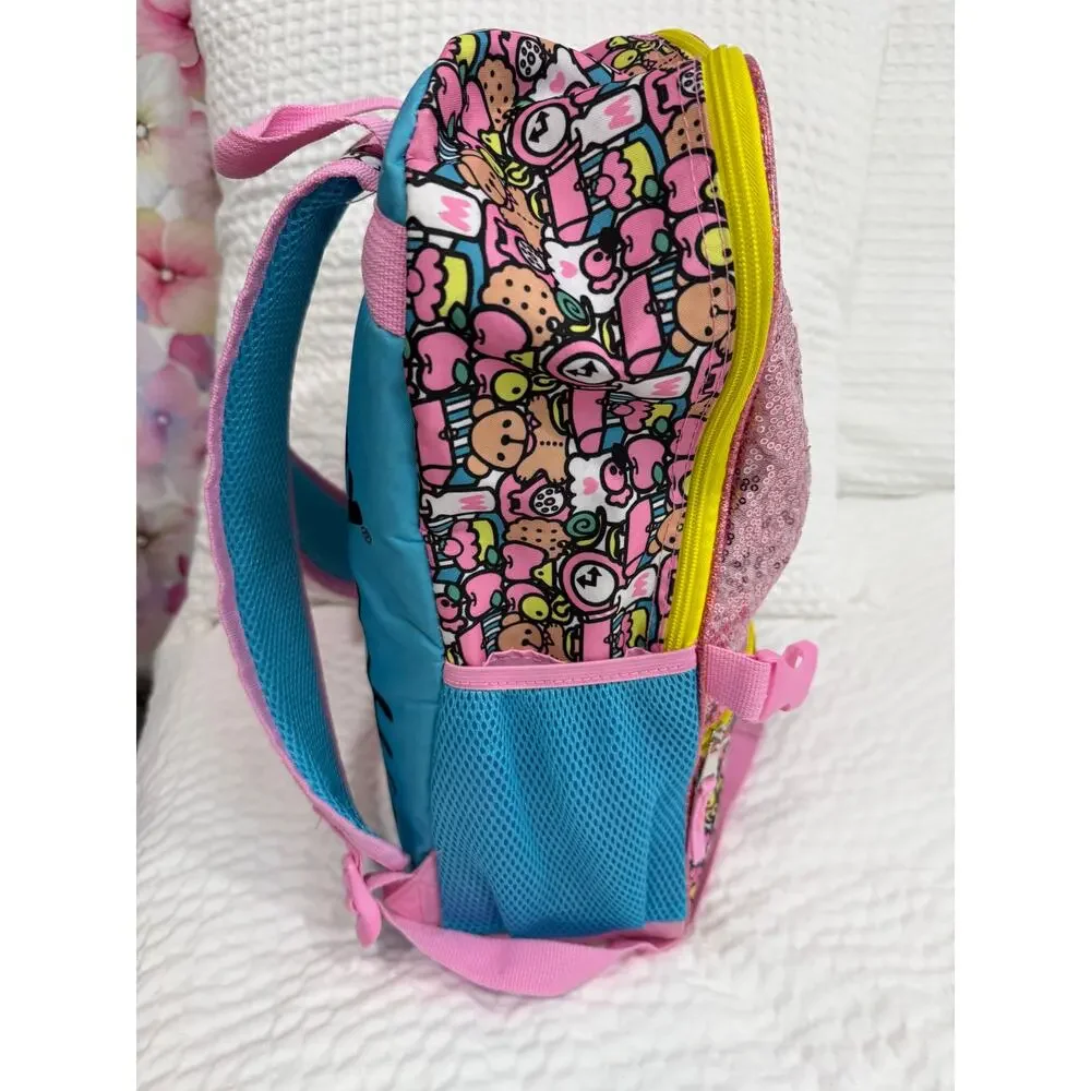 Hello Kitty Sanrio Glitter Confetti Backpack Pink School Bookbag Kids Travel Bag